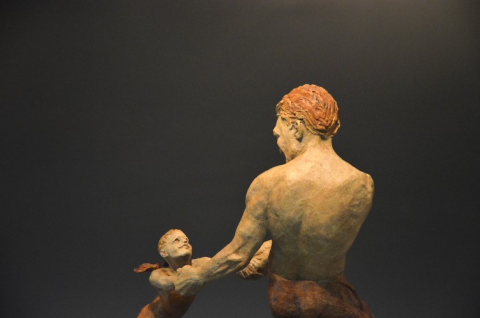 Faster, Daddy! bronze sculpture by David Varnau